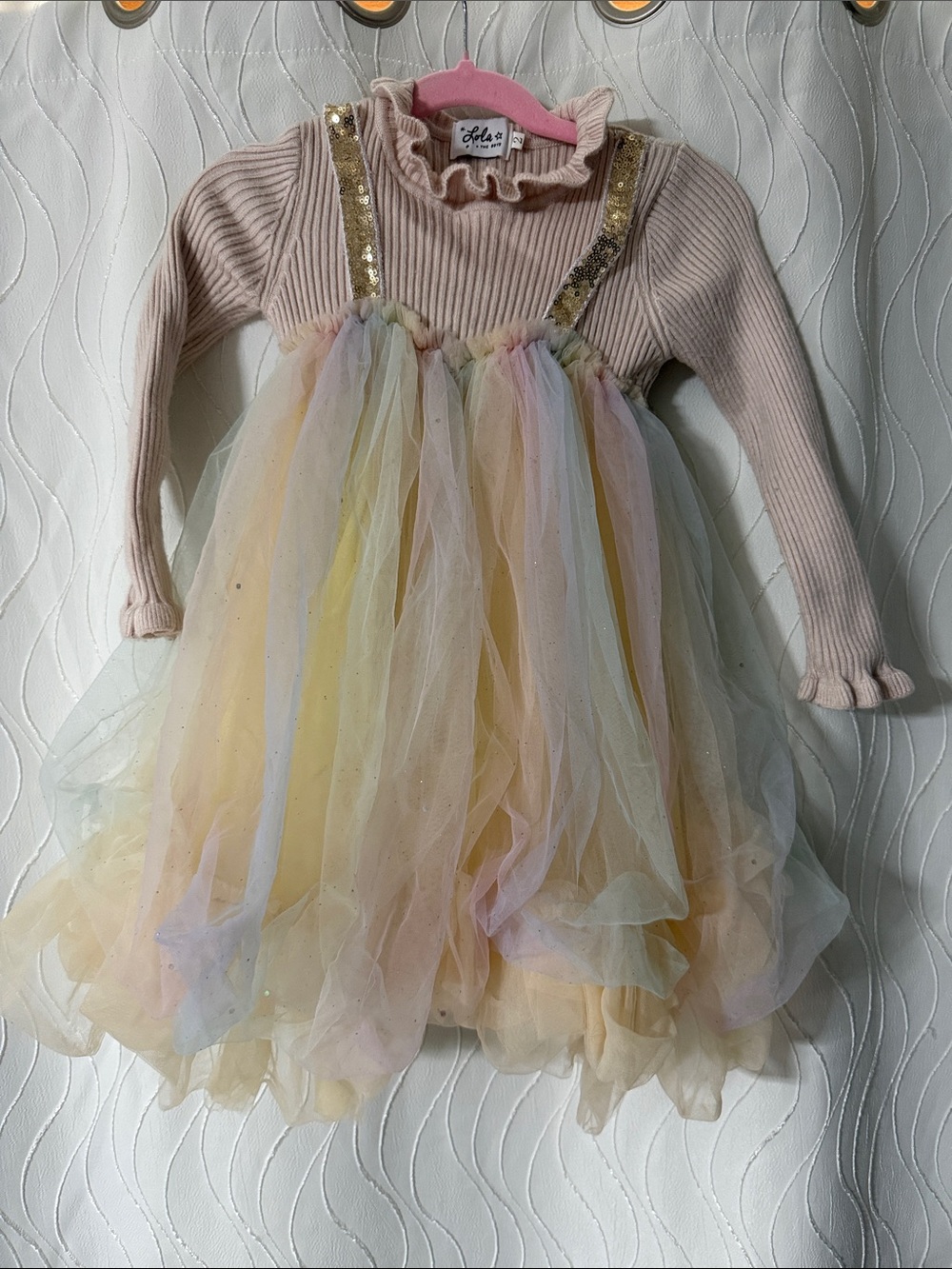 Lola + The Boys Pastel Tulle Dress with Gold Sequin Straps